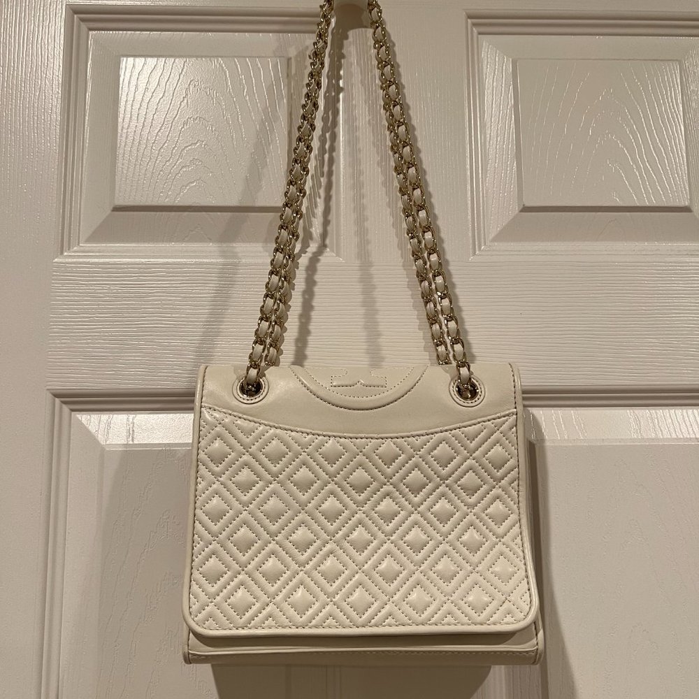 Tory Burch Fleming Quilted Shoulder Bag White